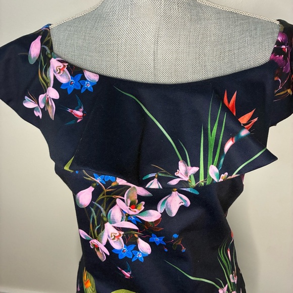 Ted Baker Navy Floral Off-Shoulder Blouse, size 3 like US size 6-8 - Picture 2 of 7